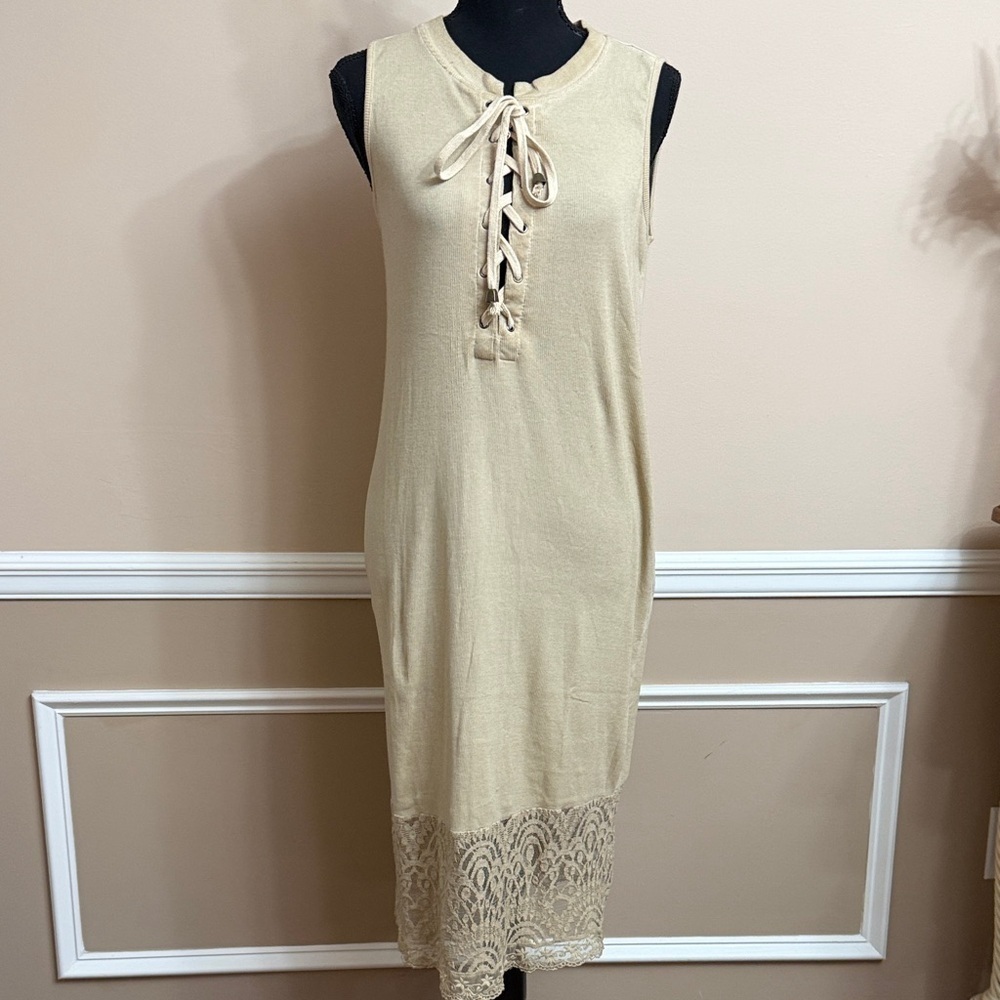 POL Tan Lace-Up Midi Dress NWOT